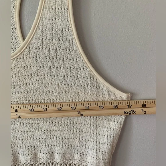 Solitaire Swim Crochet Fringed Cream Cotton Swim Coverup - Picture 12 of 14